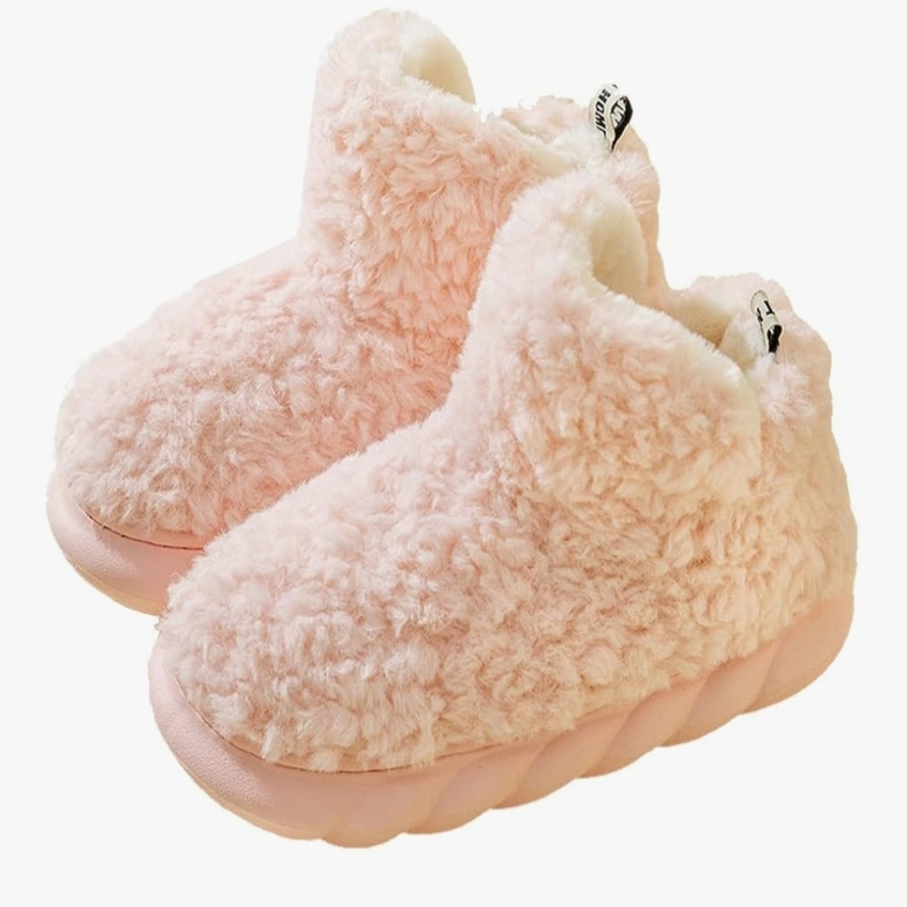 Fluffy Pink Ankle Platform Slippers